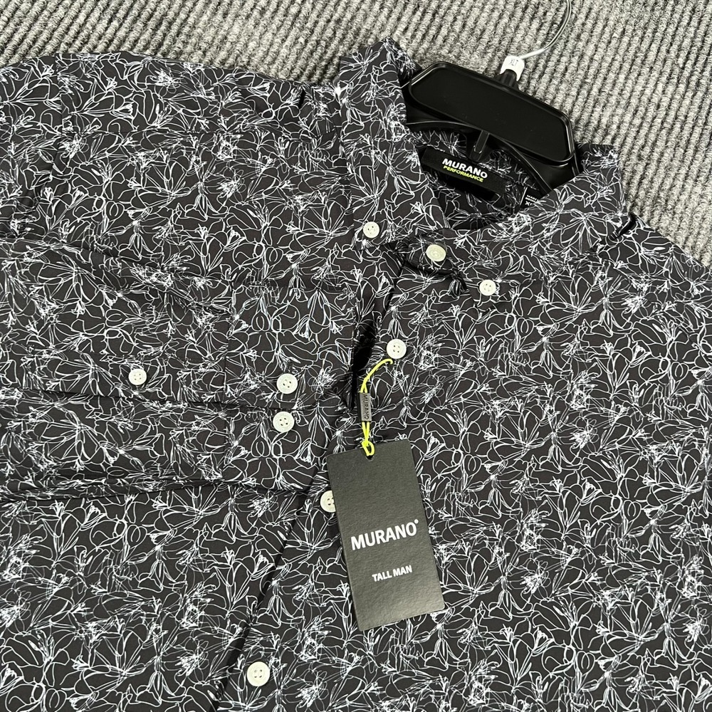 Murano Performance Shirt Mens XLT Tall Black Geometric Long Sleeve New